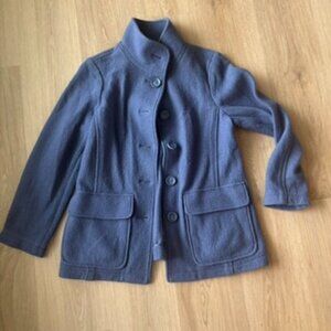 L.L.Bean Womens Shetland Wool button Blazer Jacket blue Small Petite